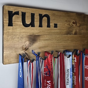 RRB - Medal Rack For Hanging Running Race Medals. Perfect Christmas gift idea for runners, 5k, 10k, half, marathon, ultra. Rustic bespoke
