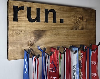 RRB - Medal Rack For Hanging Running Race Medals. Perfect Fathers day gift idea for runners, 5k, 10k, half, marathon, ultra. Rustic bespoke