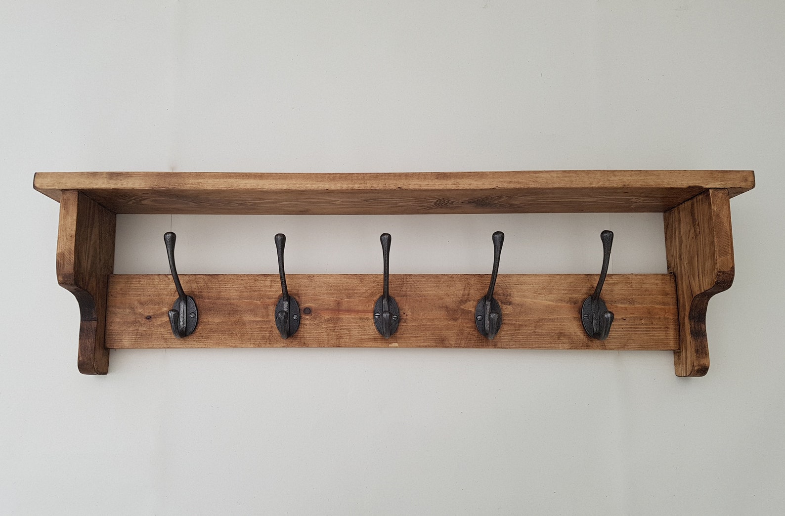 Coat Rack With Shelf Cast Iron Hooks Wooden Traditional Wall - Etsy UK
