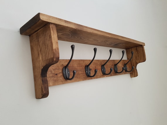Traditional Wooden Wall Mounted Coat Rack With Shelf And Top Traditional Wooden Wall Mounted Coat, Wrought Iron Coat Rack With Hooks And Shelves