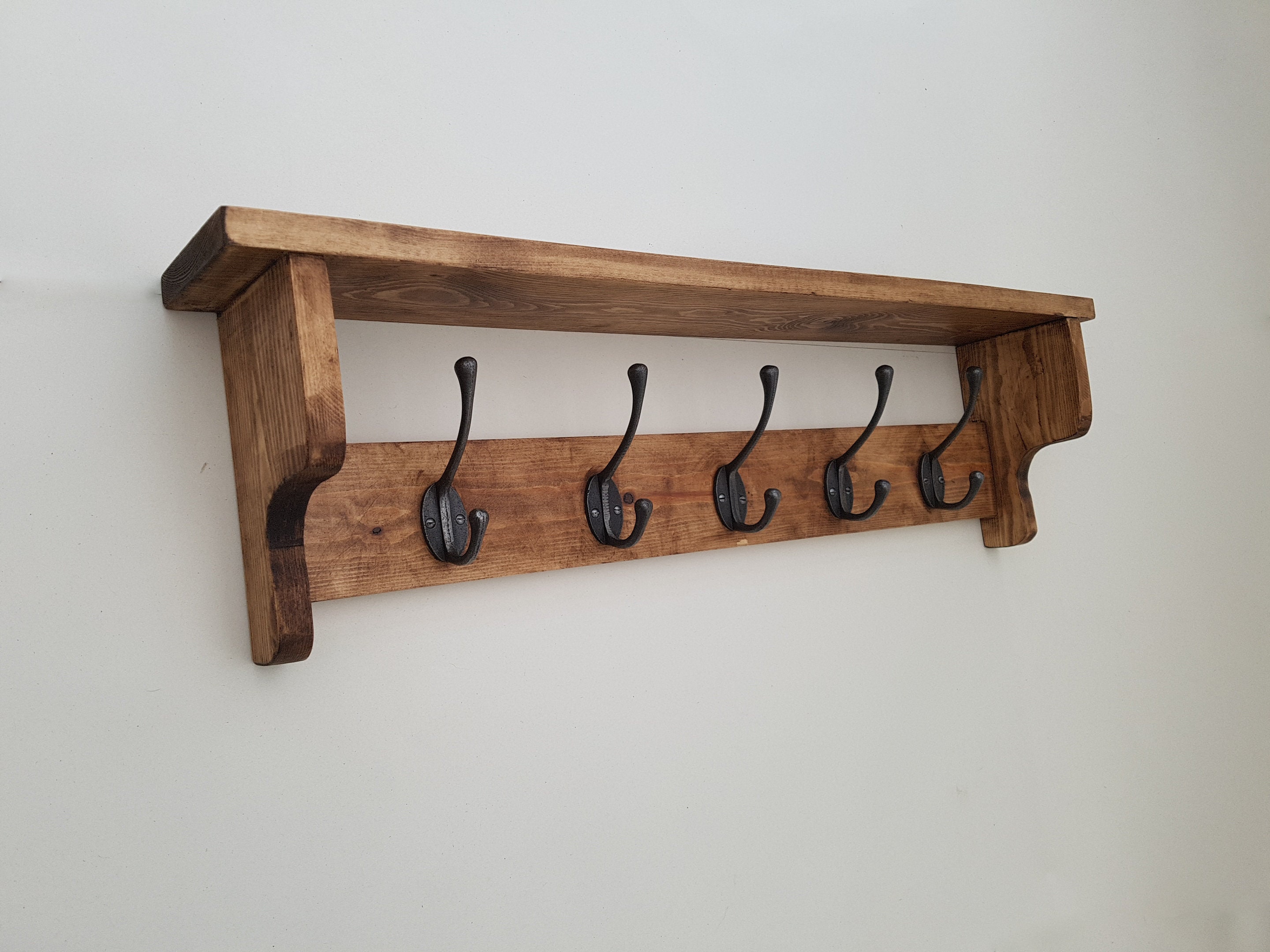 Traditional wooden wall mounted coat rack with shelf and top Etsy