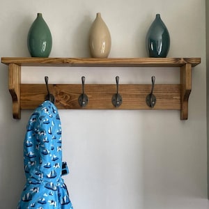 Coat Rack With Shelf Wall Mounted High Quality Cast Iron Hooks Wooden Rustic Farmhouse Style Traditional Hallway Storage Idea Christmas gift