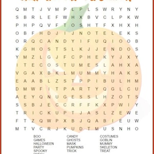 Pumpkin Halloween Word Search Printable
