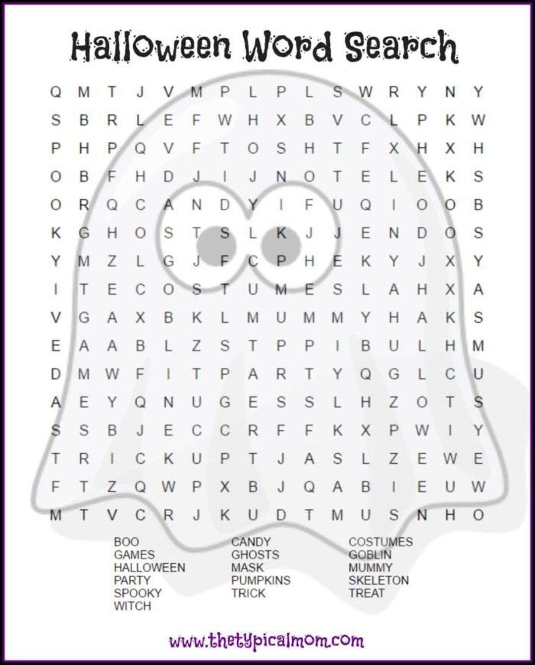 ghost halloween word search printable - etsy