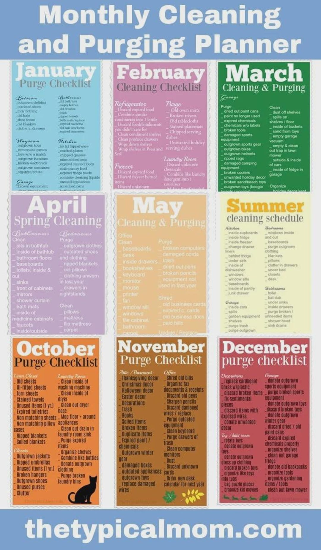 Monthly Home Organization Cleaning Printables Checklist - Etsy