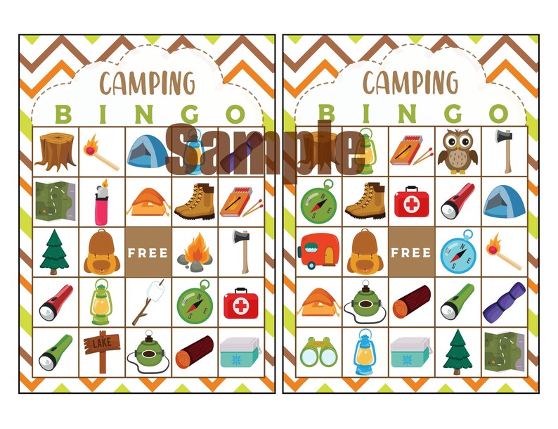 Camping Bingo Game Printable PDF 4 Different Cards Included + Calling