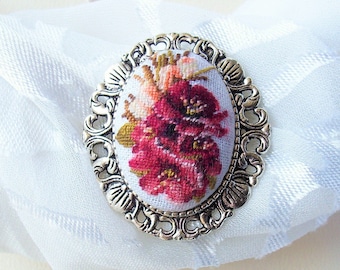 Pomegranate blossom embroidered brooch Petit point brooch