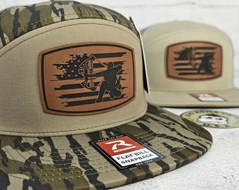 Bowhunter Flat Bill Hat, Deer Hunting Camouflage Caps, Archery Gifts, Hunting Season Hats, Hunting Gifts for Dad, Patriotic Hunting Gifts