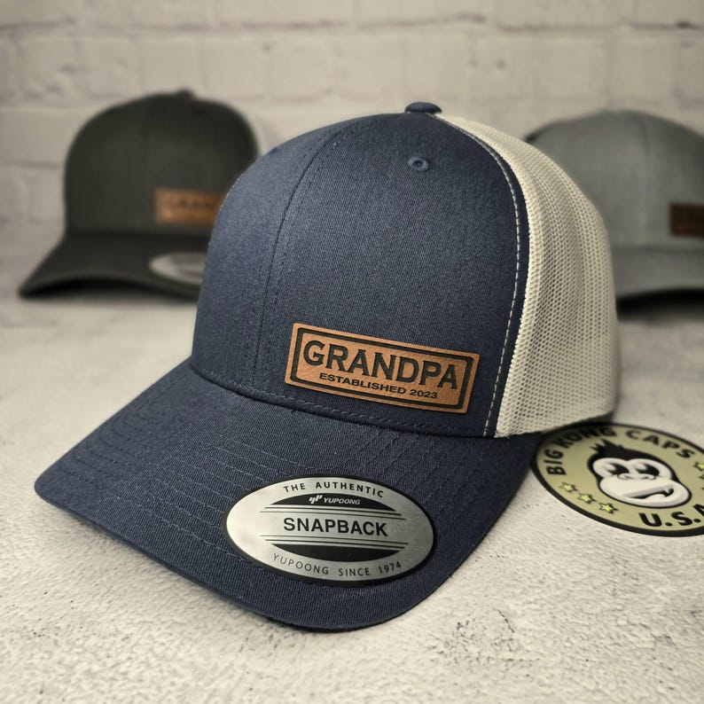 CUSTOM GRANDPA HAT, Grandpa Cap Custom Established Year New Grandpa Hat, Pregnancy Announcement Gifts, Best Custom Grandpa Gift ideas Navy/Silver