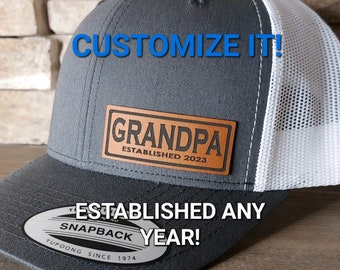 CUSTOM GRANDPA HAT, Grandpa Cap Custom Established any year 2023, 2022, 1995, etc. Grandpa Pregnancy Announcement Gifts, Custom Grandpa Cap