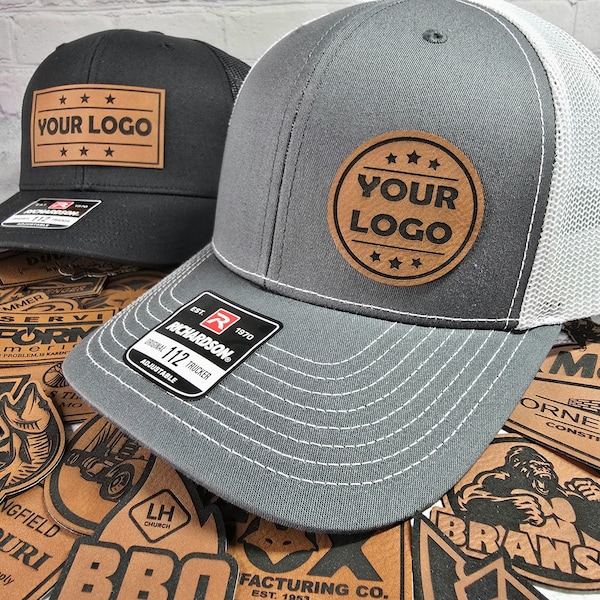 Custom Company Logo Hats, Customizable Name Personalized Text Business Caps - Richardson 112 Leather Patch Custom Corporate Gifts