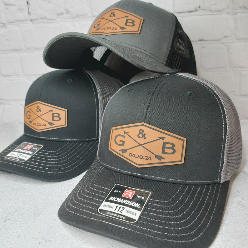 Custom Wedding party hats personalized with initials and date. Great gift for couples, anniversary gifts and weddings. Best custom wedding hats in the business!