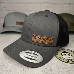 CUSTOM GRANDPA HAT, Grandpa Cap Custom Established Year New Grandpa Hat, Pregnancy Announcement Gifts, Best Custom Grandpa Gift ideas Charcoal Gray/Black