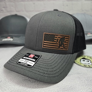 Bigfoot Fishing Hat, Bigfoot Dad Hat, American Flag Bigfoot Fisherman Gift, Bigfoot Lover Gifts, Richardson 112 Sasquatch Yeti Fishing Gift