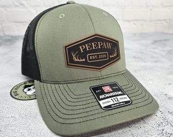 PEEPAW Hat, Custom Pee Paw Grandpa Patch Cap, New Grandpa Gifts, Personalized Deer Antlers Est Year Snapback Hats, Pregnancy Announcement
