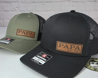 Papa Patch Hat, Papa Cap Established 2026 or any year, New Grandpa Gift Ideas, Pregnancy Reveal Gifts, Richardson 112 Snapback Trucker Hats