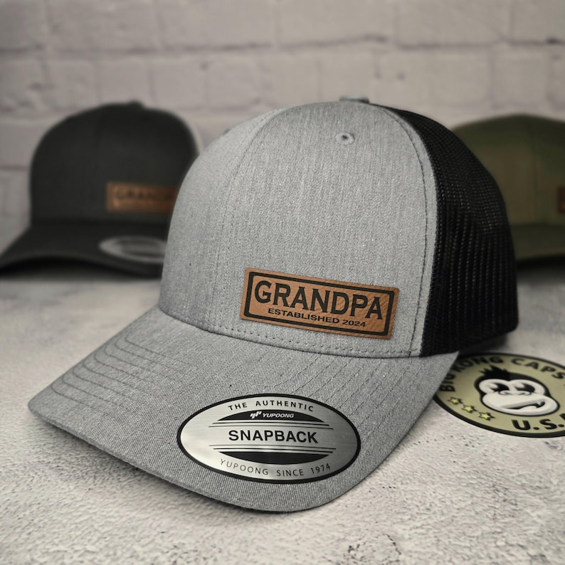 CUSTOM GRANDPA HAT, Grandpa Cap Custom Established Year New Grandpa Hat, Pregnancy Announcement Gifts, Best Custom Grandpa Gift ideas Heather Gray/Black