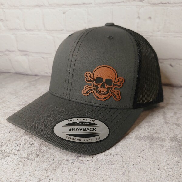 Skull Hat, Skull Cap, Skull Crossbones Patch Trucker Hat, Rocker Snapback Metal Band, Skeleton Bones Hat, Skull and Crossbones Patch Hat