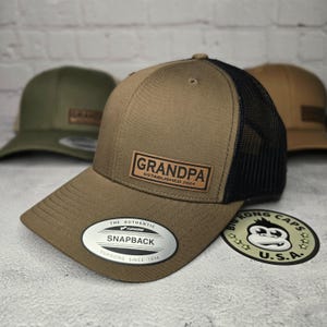 CUSTOM GRANDPA HAT, Grandpa Cap Custom Established Year New Grandpa Hat, Pregnancy Announcement Gifts, Best Custom Grandpa Gift ideas Coyote Brown/Black