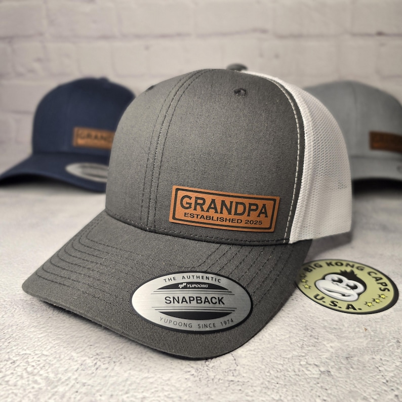 CUSTOM GRANDPA HAT, Grandpa Cap Custom Established Year New Grandpa Hat, Pregnancy Announcement Gifts, Best Custom Grandpa Gift ideas Charcoal Gray/White