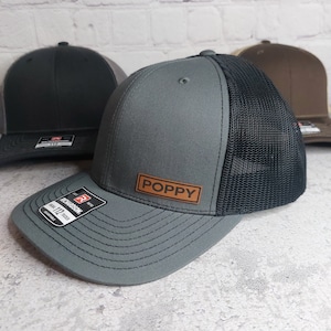 POPPY Hat, Poppy Patch Baseball Cap, Richardson 112 Snapback Trucker Hat, Custom POPPY Gift, Birthday Gift, Customized Personalized Gift