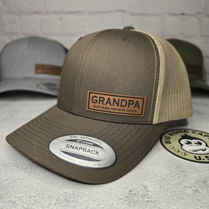 CUSTOM GRANDPA HAT, Grandpa Cap Custom Established Year New Grandpa Hat, Pregnancy Announcement Gifts, Best Custom Grandpa Gift ideas Brown/Khaki