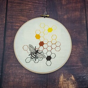 Sweet As Honey 7 inch embroidered bee and honeycomb wall decor