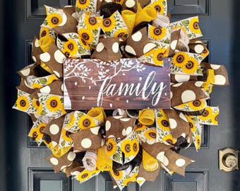 Rustic Sunflower Everyday Wreath for your door, Handmade Spring and Summer floral Wreath,  Rustic Warm color theme front door Wreath