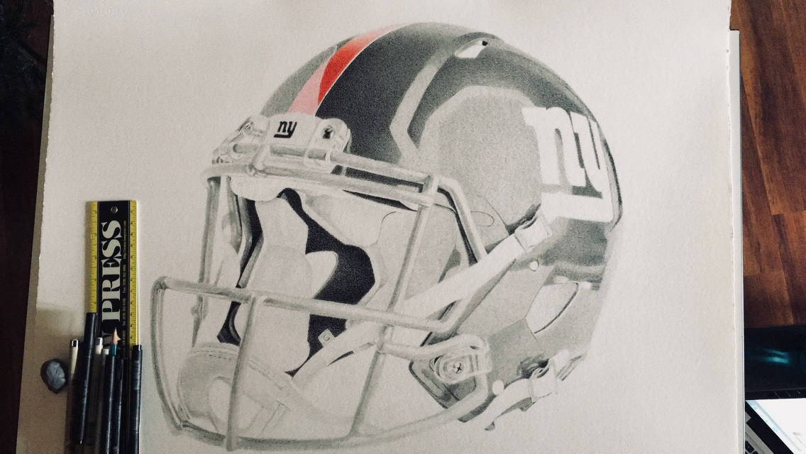 Football Helmet Pencil Drawing