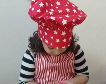 Chef Hat for Kids,  Adjustable Child Chef Hat, Red hat with stars, red chef hats, Christmas cookies, little cook