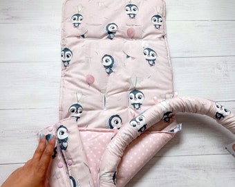 Reversible Stroller liner, Pram Stroller Pad, Pram Liner, Universal Stroller Liner, Stroller Strap Cover, penguin print, Stroller seat cover