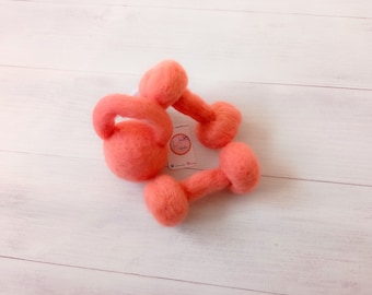 felted Dumbbell stuffed toy, wool sport props, Needle Felted, 3pcs dumbbell weights set, felted stuffy toys, newborn photography props