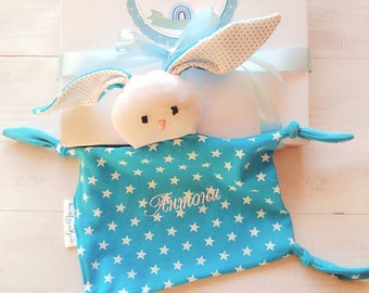 Babies personalised bunny comforter, Baby boy Comforter, Bunny Comforter with embroideres, bunny baby, soft sleeping toy, first baby toy