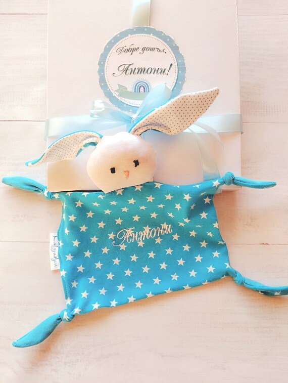 Babies Personalised Bunny Comforter, Baby Boy Comforter, Bunny