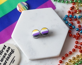 Nonbinary Pride Flag Plugs | Custom Gay Pride Gauges | Handmade Gay Pride Plug Jewelry | Double Flare or Single Flare | Sizes from 0g-1” |