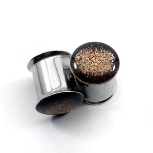 Bronze Metallic Glitter Plugs | Bronze Gauges | Neutral Classy Plugs | Double & Single Flare | 0g, 00g, 7/16, 1/2, 9/16, 5/8, 3/4, 7/8, 1”|