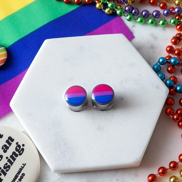 Bisexual Pride Flag Plugs | Custom Gay Pride Gauges | Handmade Gay Pride Plug Jewelry | Double Flare or Single Flare | Sizes from 0g-1” |