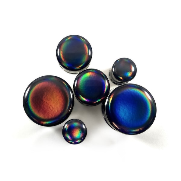 Black Rainbow Holographic Foil Plugs | Oil Slick Gauges |