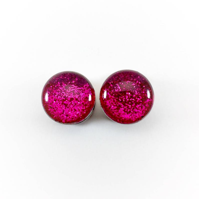 Hot Pink Metallic Glitter Plugs 0g, 00g, 7/16, 1/2, 9/16, 5/8, 3/4, 7/8, 1 Double Flare & Single Flare available image 2