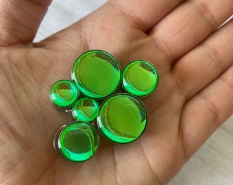 Apple Green Opal Foil Plugs 0g, 00g, 7/16, 1/2, 9/16, 5/8, 3/4, 7/8, 1"  (Double Flare & Single Flare available)