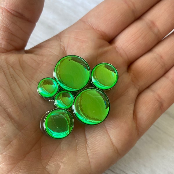 Apple Green Opal Foil Plugs 0g, 00g, 7/16, 1/2, 9/16, 5/8, 3/4, 7/8, 1"  (Double Flare & Single Flare available)