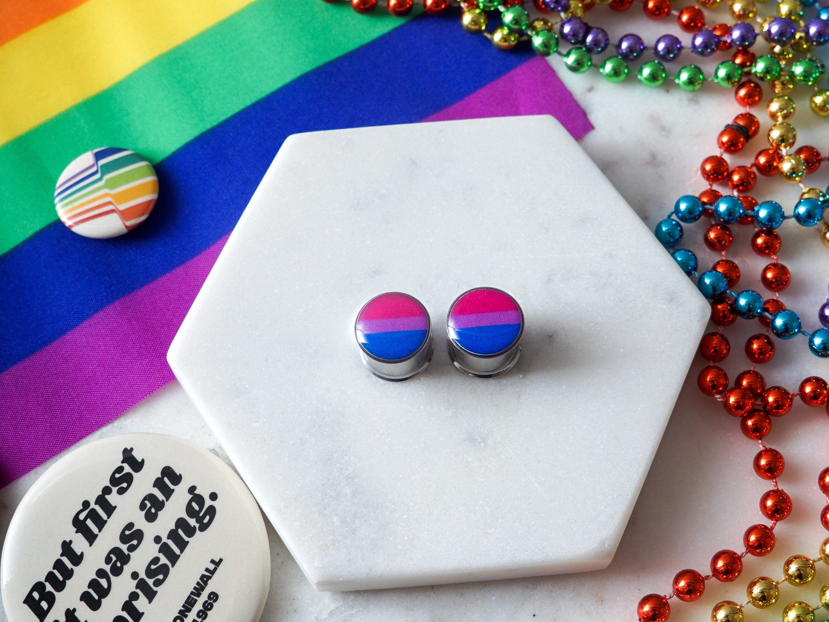 Bi End Plug Bisexual Pride Flag Plugs | Custom Gay Pride Gauges | Handmade Gay ...