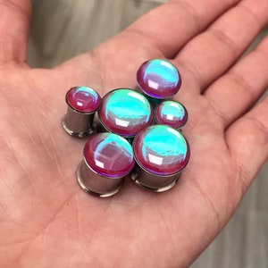 Raspberry Opal Foil Plugs 0g, 00g, 7/16, 1/2, 9/16, 5/8, 3/4, 7/8, 1"  (Double Flare & Single Flare available)