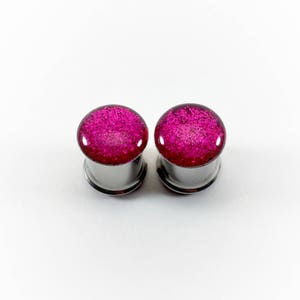 Hot Pink Metallic Glitter Plugs 0g, 00g, 7/16, 1/2, 9/16, 5/8, 3/4, 7/8, 1 Double Flare & Single Flare available image 3