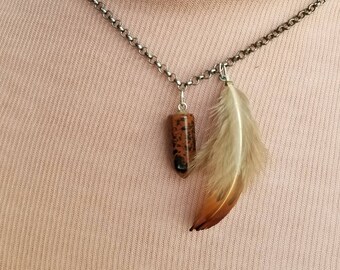 Gemstone feather necklace - Dainty layer necklace - Bohemian choker