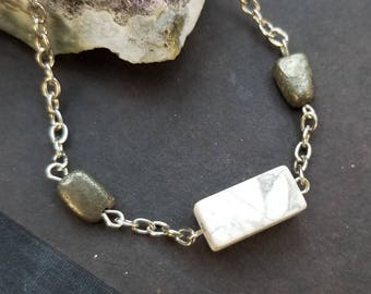 3 stone bracelet - Grey and white marble stone bracelet - modern bracelet