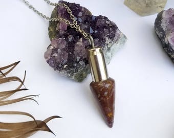 Crystal bullet necklace - Stone bullet necklace - draping necklace - silver bullet necklace - 45 caliber bullet