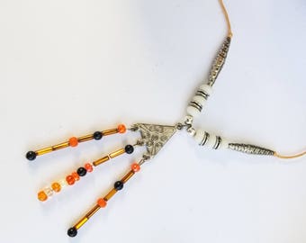 Beaded necklace - Silver and orange necklace