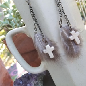 Feather earrings - Feather cross dangle earrings