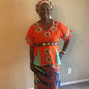 African Blouse and Skirt Set, African Women Traditional Attire, Handmade, African Women Clothing, Nigerian, Formal